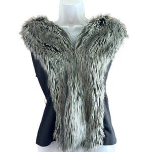 Bisou Bisou Vest Women’s XS Black Gray Faux Fox Fur Y2K Mobwife‎ No belt
